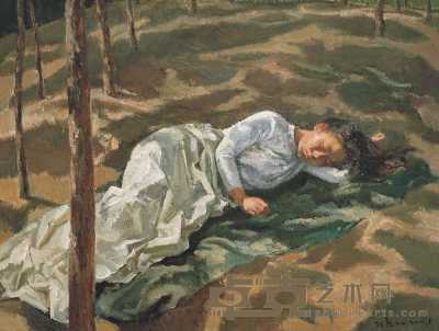 张晨初 2001年作 《树荫下的少女》之四 53×70cm